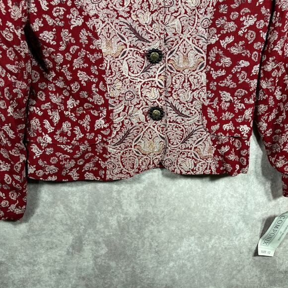 Marsha Brander Componix Tapestry Blazer Jacket Womens 12 Red Floral Jacquard NEW - Picture 4 of 9